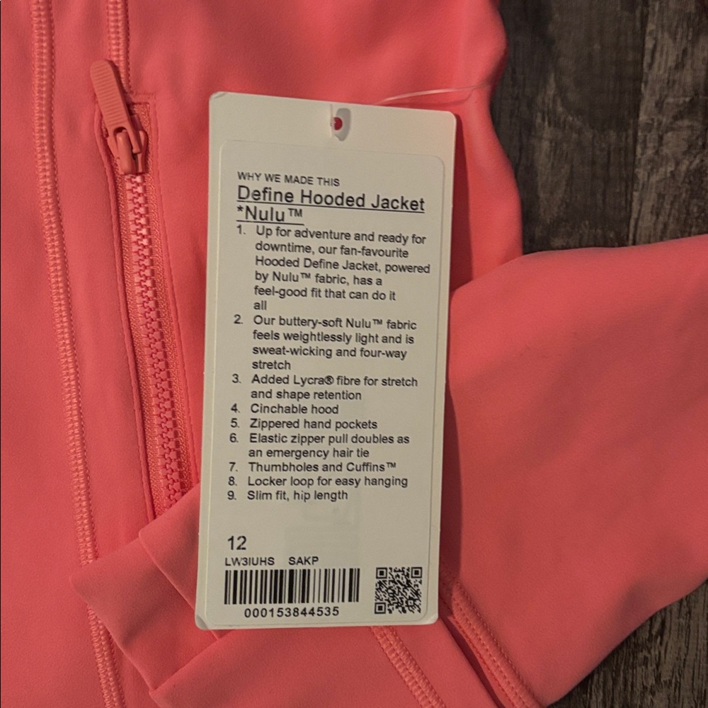 Lululemon Hooded Define Jacket - Pink - Size 12 - New with Tags - Picture 3 of 4